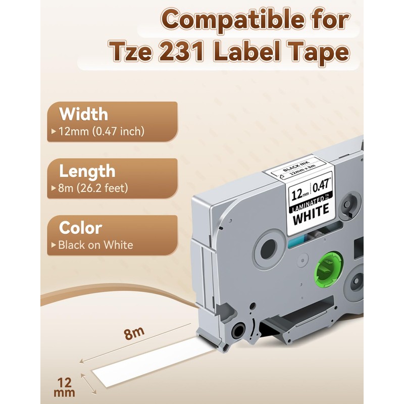 TZe-231 2-Pack Label Tape Compatible for Brother TZe-231 TZe231 TZ-231