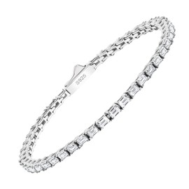 18K White Gold Plated Silver Bracelet With 3.18 Carat Total Weight Moissanite (D Color, Emerald Shape, VVS Clarity) Bracelet For Women, Gift For Her Jewelry For Women Comes With Gift Box