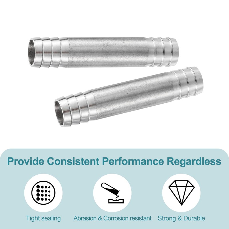 sourcing map 2Pcs 20x100mm Hose Barb Equal Pipe Fitting, 304