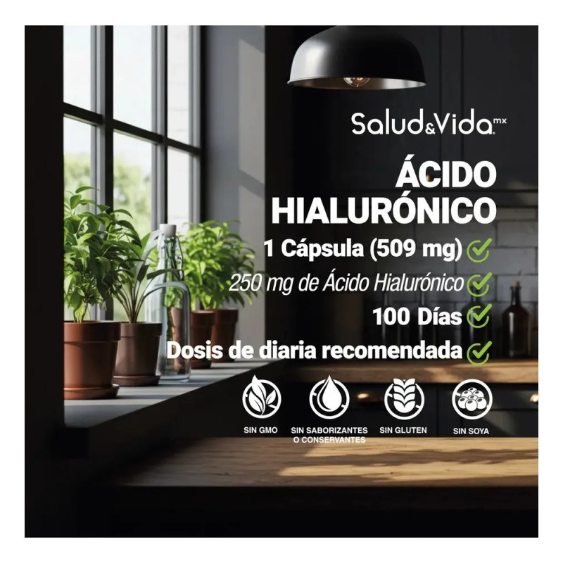 Ácido Hialurónico 250mg | Con Vitamina C, Colágeno y Biotina