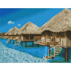 Abillyn Embroidery Cross Stitch Kit with Wooden House by the Sea and Embossed Pattern Starter Kit (House)