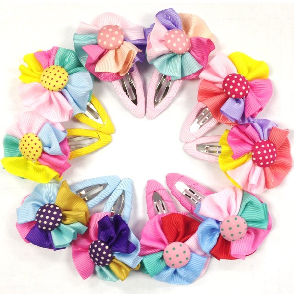 Wrapables Set of 5 Rainbow Ribbon Flower Hair Clips for Toddler Girl