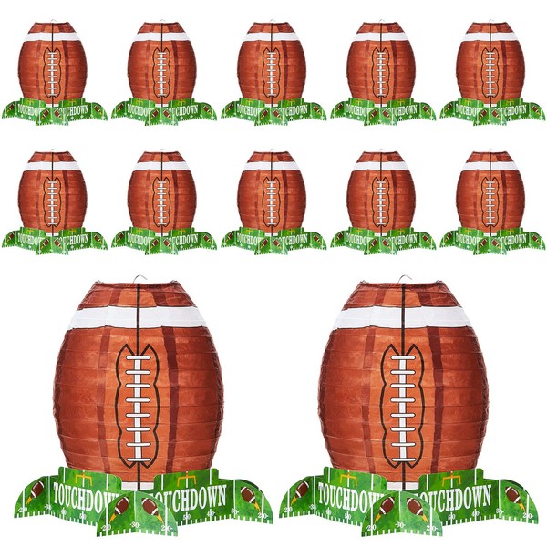 Football Paper Lantern Table Centerpiece Decoration Set Soccerball Game Lantern with Stand Pieces for Sports Game Football Kids Birthday Party Supplies,12 Inches (16 Pieces)