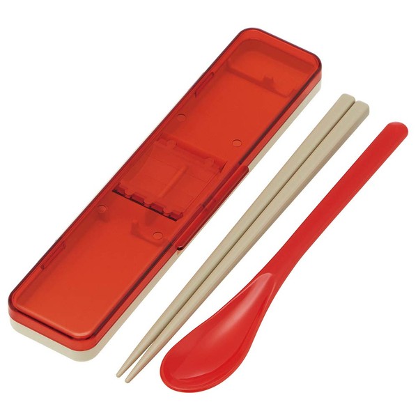 Skater CCS3SAAG Silver Ion Ag+ Antibacterial Retro French Orange Red Chopsticks & Spoon Set, Made in Japan, 7.1 inches (18 cm)
