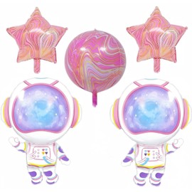 5Pcs Astronaut Balloons,Outer Space Girl Astronaut and 4D Planet Balloons for Universe Space Galaxy Planet Space Travel Theme Birthday Party Decor