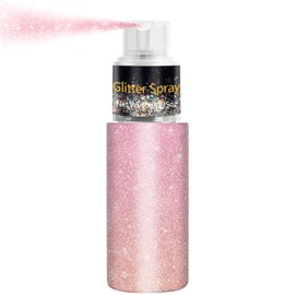 Hair and Body Glitter Spray, Holographic Glitter Highlighter Powder, Face Body Clothes Shiny Glitter, Loose Shimmer Hairspray Festival Rave Prom Accessories, 10g (03# Pink)