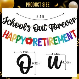 Teacher Retirement Banner, School's Out Forever Happy Retirement, Teacher Retired Farewell Party Decorations, Pre-strung