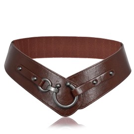 TeeYee Women's Leather Belt Fashion Round Hook Design Wide Bounce Belt Elastic Belt for Girls, coffee