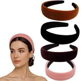 Pack of 4 Wide Velvet Headbands, Wide Velvet Headbands, Band Headbands, Hard Headbands, Non-Slip Hard Headbands for Women and Girls