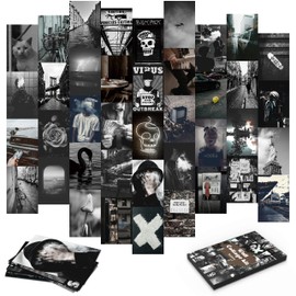 LOVEDMORE Grunge Aesthetic Wall Collage Kit - 40pcs 4x6inch Dark & Black Picture Set for Dorm & Bedroom Room Decor
