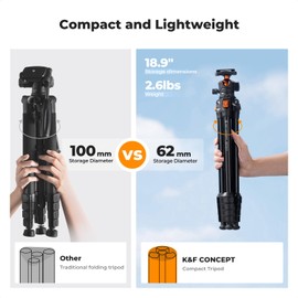 K&F CONCEPT 63" Aluminum Travel Tripod for Camera w Phone Holder, Non-Reversible Lightweight Compact Tripod Weighs 2.6lb, Max Load 22lb for Camera DSLR Mirrorless Spotting Scope Camcorders Phone