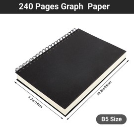 Yarotm Spiral Notebook B5-1 Piece Squared Paper Notebook Wirebound - B5 Spiral Bound Graph Paper 100GSM Notepad - 26x18.5cm Grid Journal Notebook 240 Pages Thick Cover, Black