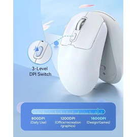 Wireless Bluetooth 5.4 Mouse, 1600 DPI Ergonomic Mouse Wireless for Office with 2.4GHz USB A Receiver, 3 Level DPI Switch, USB Wireless Mouse, Wireless Mouse Compatible with PC, Laptop, Desktop (White