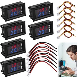 Pack of 6 0.28 Inch LED Digital Voltmeter Ammeter: DC 0-100V 50A Volt Ampere Meter, Multimeter Red and Blue Detector LED Double Colour Display, Voltage Amp Module Current Meter Panel Tester
