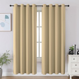CUCRAF Beige Blackout Curtains 72 inch Length 2 Panels Set, Room Darkening Drapes for Living Room Bedroom, Thermal Insulated Light Blocking Grommet Window Curtain (W52 x L72 Inch)