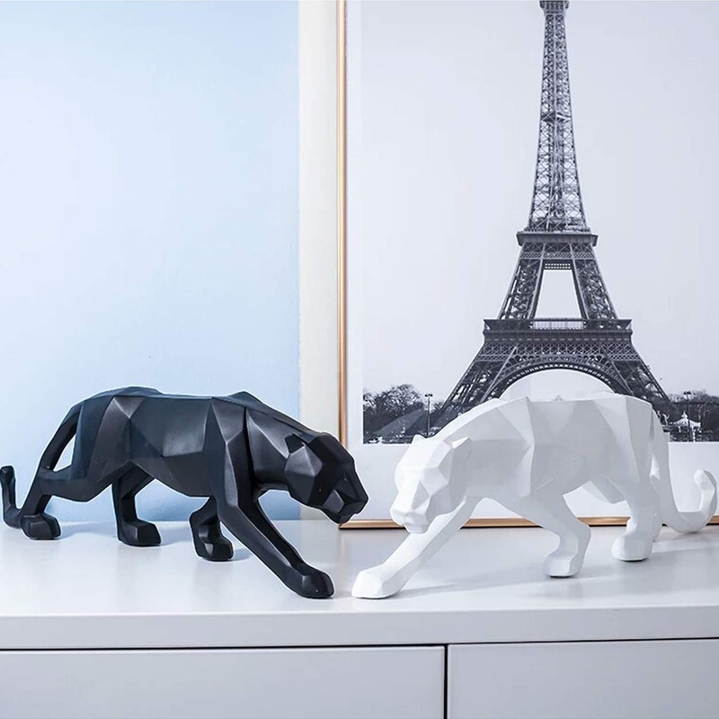 FJWYSANGU Abstract Leopard Statues Panther Sculpture Hand Craved Animal Resin