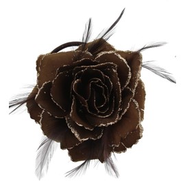 Topkids Accessories Rose Flower Hair Clip Hairband Brooch Safety Pin Hairpin Floral Corsage Fascinator Hair Band Aligator Beak Grip for Women & Girls Wedding Prom Party Special Occasion (Brown)