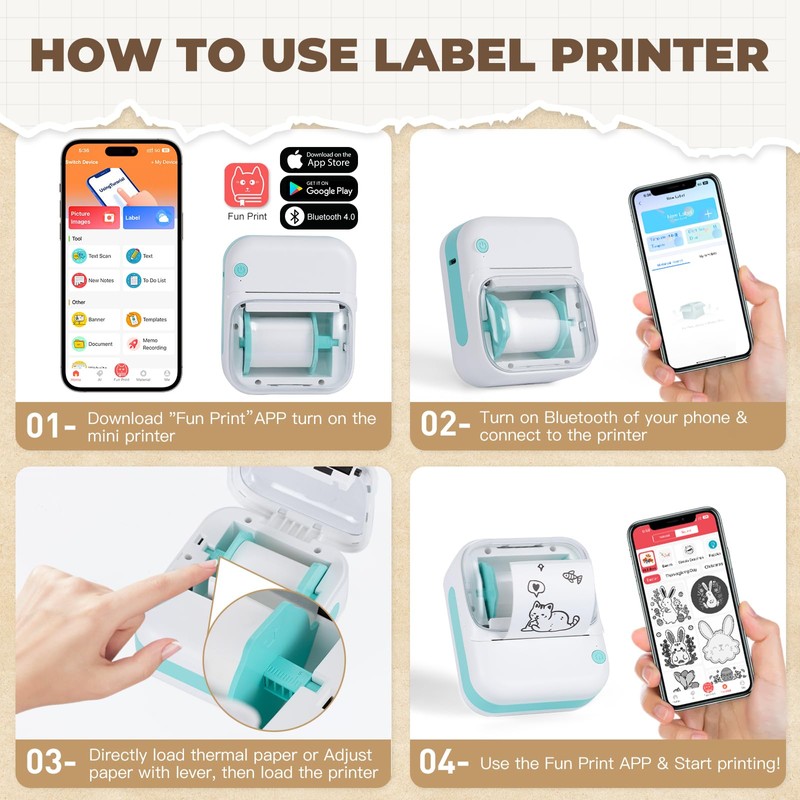 cudinham B3 Label Maker, Bluetooth Thermal Label Printer with Printing