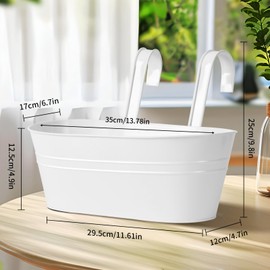 3 Pcs Metal Iron Hanging Flower Pots 13.7 Inch Iron Railing Planter Hanging Planters for Outdoor Plants Metal Hanging Bucket Pots with Drainage Holes and Hooks for Outdoor Porch(Black) (5, White)