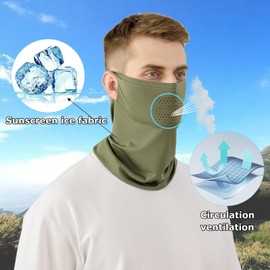 Vanolu Summer Balaclava Face Mask for Men Women, Ice Silk UPF 50+ Neck Gaiter, Cooling Sun Dust Wind Face Cover Scarf for Outdoor Cycling Hiking Golf (Green)