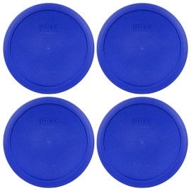 Pyrex 7402-PC Cadet Blue Round Storage Replacement Lid Cover fits 6 & 7 Cup - 4 Pack Made in the USA