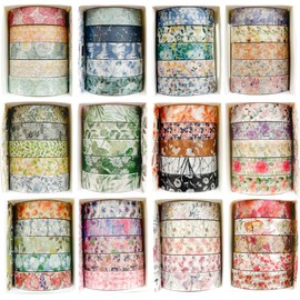 YUBX Flowers Washi Tape Set 60 Rolls Floral Patterns Decorative Skinny Blooms Masking Tapes for Arts, DIY Crafts, Journals, Planners, Scrapbook, Wrapping
