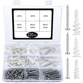 Pack of 220 Self-Drilling Plasterboard Dowels Set: 110 Insulation Dowels, 110 Self-Tapping Screws, Plasterboard Dowels, Universal Dowels, Screws Dowels Set, Cavity Dowels for Drywall Plasterboard