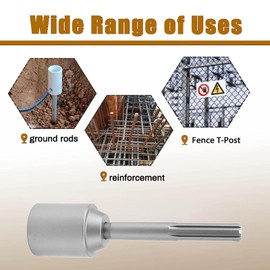 T Post Driver 5 Pits Shank Steel Drill Bit Driver Fence Post Driver Hand Post Pounder Hammer Drill Attachment 20cm Length for Rotary Hammer Drill Grounding Rods (45mm)
