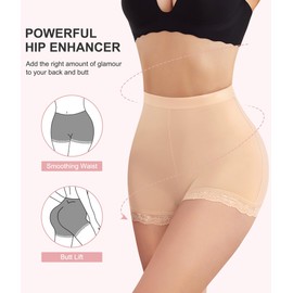 AOSBOEI Boyshort Underwear for Women Butt lifting Shapewear Tummy Control Panties Lace Under Slip Shorts for Dress Beige