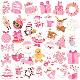 36 PCS Pink Christmas Enamel Enamel Brooch, Christmas Bulk Label Pins Cute Santa Claus Wreath Snowman Elk Angel Reindeer Candy Cane Brooch Pins for Clothes Backpack Jewelry Hat Jacket Decoration