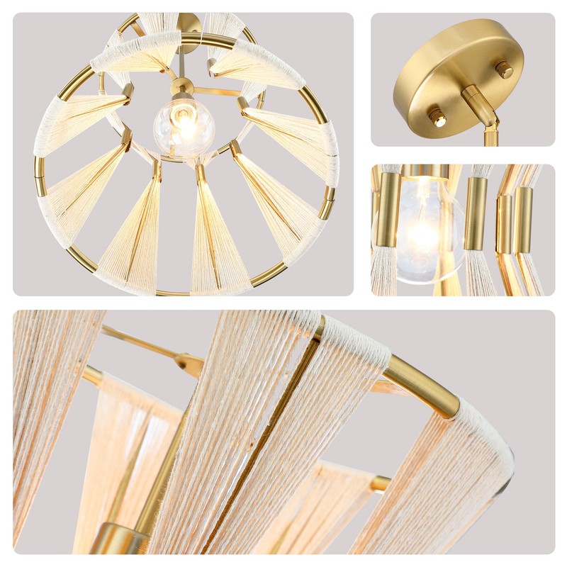 Untrammelife Modern Drum Pendant Light,Luxe Hand-Wrapped Bleached Natural Rope Hanging