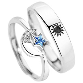 FRCOLOR 1Pair Couples Open Rings Sun and Moon Matching Rings for Lovers Stylish Decorative Jewelry for Valentine Day Lightweight Sturdy Design
