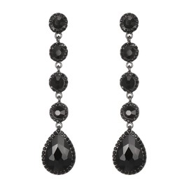 BriLove Wedding Bridal Dangle Earrings for Women Elegant Rhinestone Crystal Teardrop Chandelier Black Black-tone