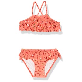 Seafolly Conjunto de Traje de baño para niñas con Volantes Frontales, Fruit Punch - Perforadora, Color melocotón, 2