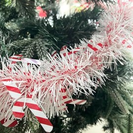 Christmas Candy Cane Tinsel Garland, 10m / 32.8ft Christmas Tree Metallic Tinsel Xmas Tinsel Shiny Garland Thick Hanging Decorations for Christmas Party Home Decorations (Candy Cane)