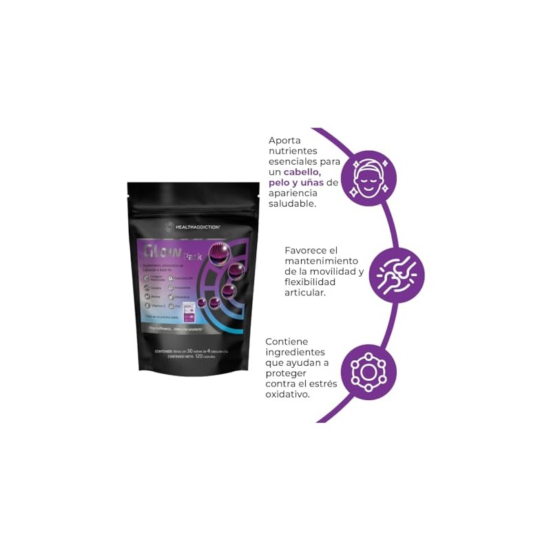 Healthaddiction Colágeno Glow Pack Coenzima Q10 Biotina Vitamina Astaxantina Zinc