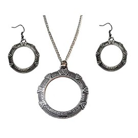 EC Trading Stargate TV Series Silver SG-1Antique Finish Metal Necklace & Earring Set