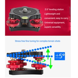 Tripod Head Leveling Base, Camera Leveler Aluminum Alloy 3/8 Inch Thread 3 Bubble Level Triple Wheel Leveler for Macro Panoramic Photography, Load Capacity 33.1 pounds