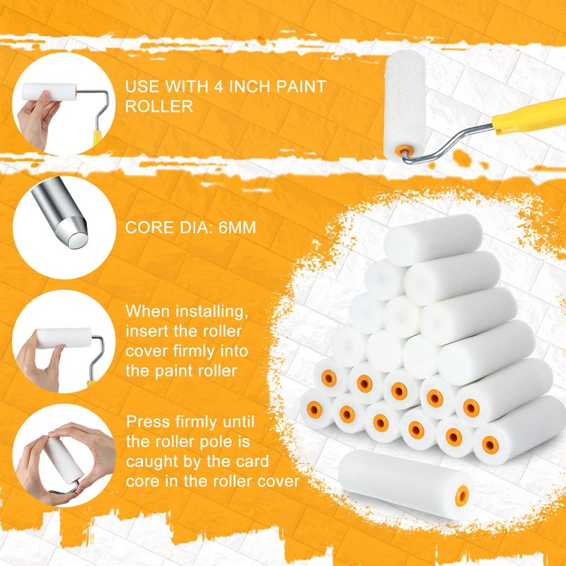 80 Pcs 4 Inch Mini Paint Roller Covers Small Foam