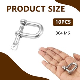 10PCS M6 Stainless Steel D Shackle Set – Heavy Duty Link Hook Shackle with Screw Pins – Thick D-Shackles Lock Rigging, Sailing,Camping,DIY Projects – Traction Hook Accessory