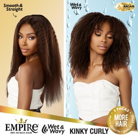 Sensationnel Empire multi weave hair - wet and wavy kinky curly human hair 3 bundle layered lengths (14 16 18 inch, 1B OFFBLACK)