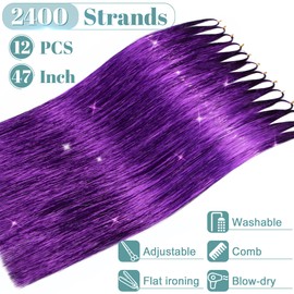 SEGO Hair Tinsel Kit With Tool 2400 Strands Tinsel Hair Extensions Sparkling Shiny Hair Tinsel 47 Inch Highlights Glitter Tinsel Hair Extensions - Dark Purple