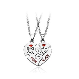 Big Little Sister Christmas - Heart Matching Big Sis Little Sis Necklace Gifts for 2 Sisters - Birthday Gifts for Girls Teens