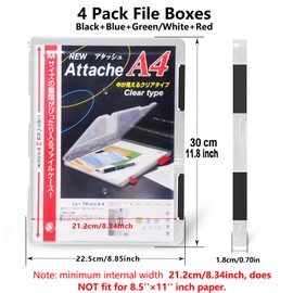 Marte Vanci 4 Pieces A4 Paper Holder Transparent Plastic Storage Box Waterproof Dustproof Material Letter File Box Organizer (Black+Blue+Green+Red)