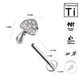 Titanium Labret Piercing with Crystals and Internal Thread Helix Hoops Daith Tragus Tragus Rook Conch Cartilage Earring Women's Jewellery