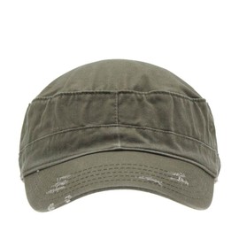 The Vintage Year Washed Cadet Cotton Twill Adjustable Military Radar Distressed Caps (Distressed Olive Green)