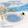 100PCS Blue Plastic Plates-Crystal Design Blue Disposable Plates with Gold
