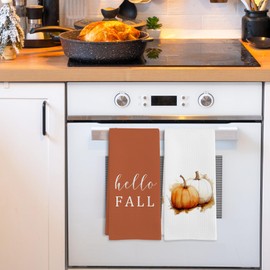 GWFSJYU Burnt Orange Hello Fall Hand Towels for Bathroom，Farmhouse Fall Pumpkin Kitchen Towels Set of 2, Rustic Pumpkin Decor, Thanksgiving Autumn Dish Tea Towel for Kitchen, 16x24 Inch