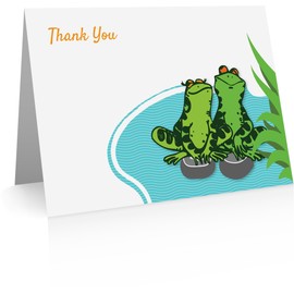 Quni Brand Frog Thank You Card - Frog Note Card Set (24 cards with blank matching envelopes)