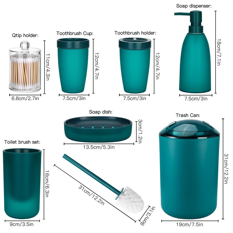 OTOSTAR Bathroom Accessory Set 8 Pcs Blue Bathroom Accessories Set